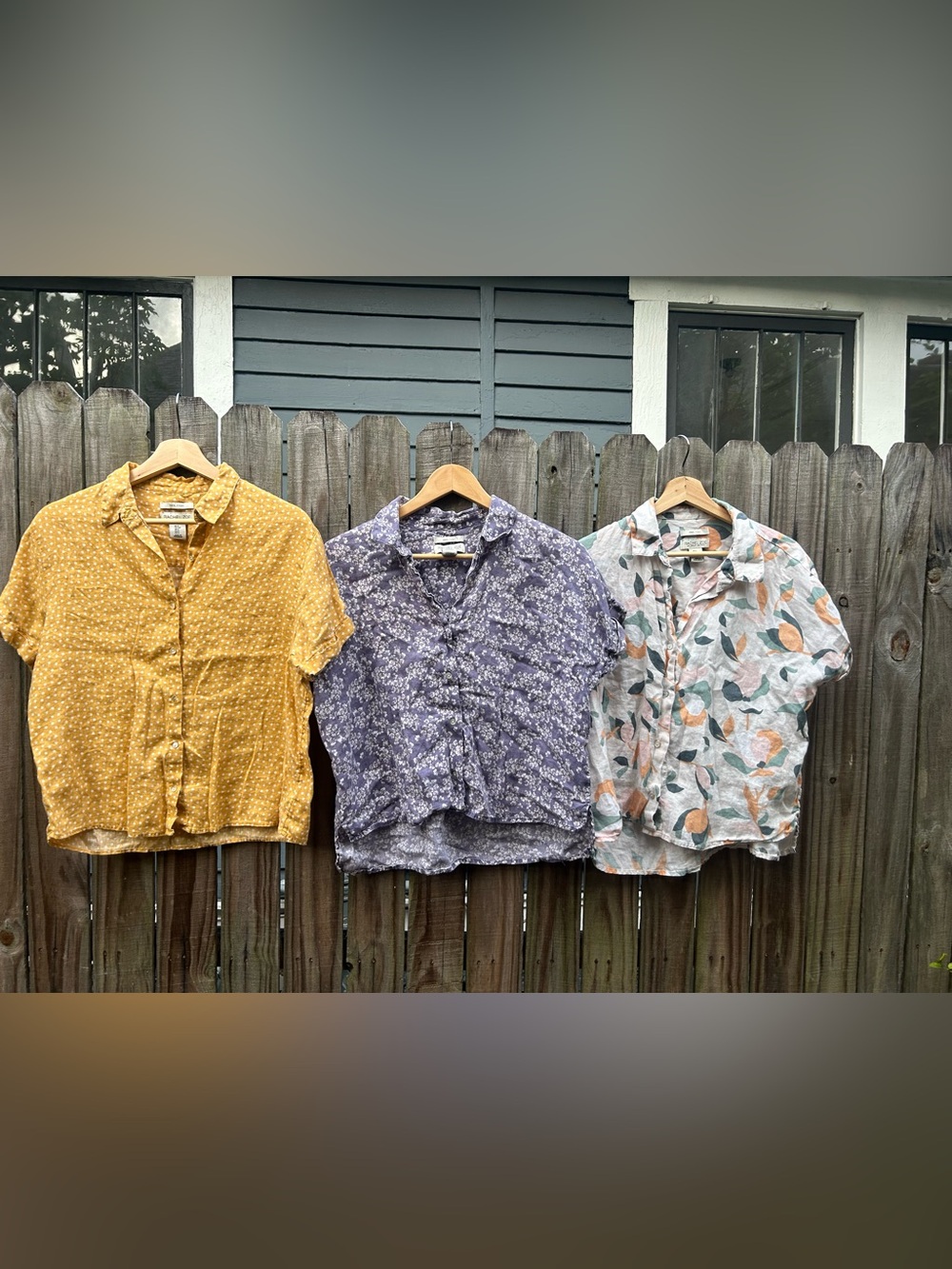 Lot of 3 Rachel Zoe 100% linen Mustard Yellow Polka Dot Linen Button Shirt